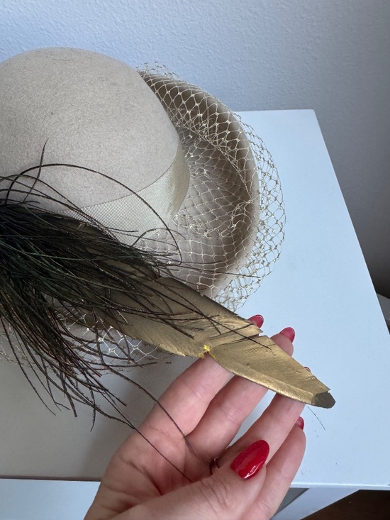 Vintage Mr. John Beige Brown Wool Felt Feather Veiled Hat Fascinator main image 9